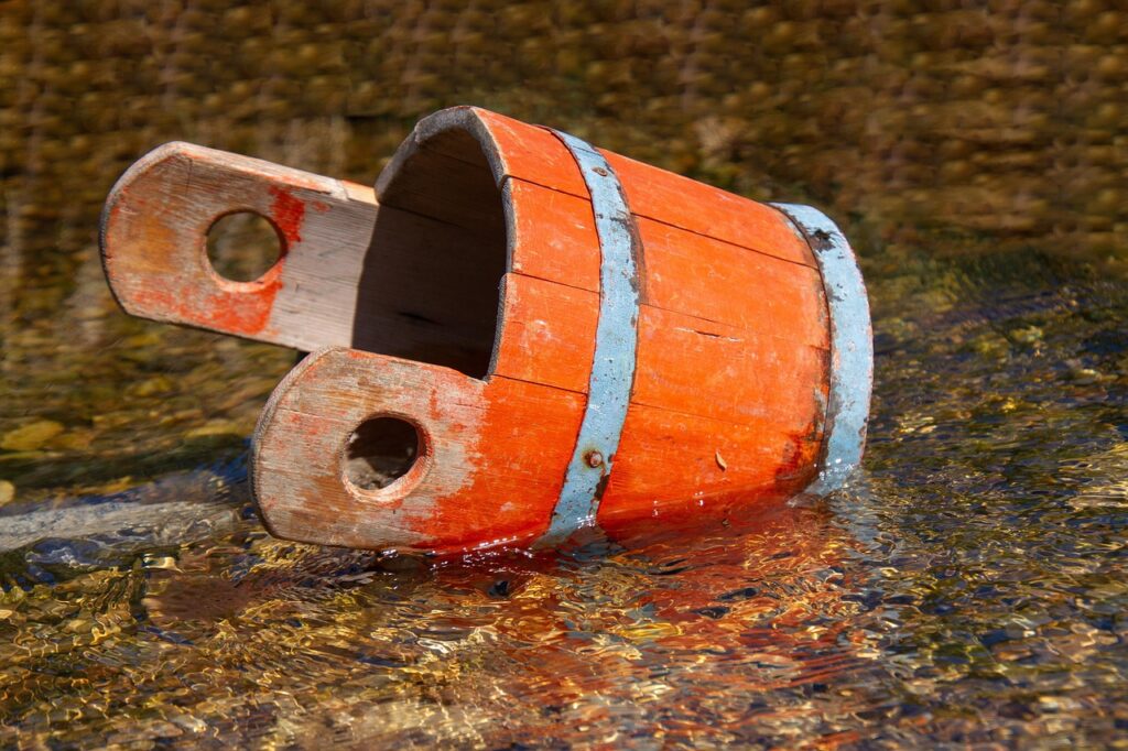 wooden bucket, water, wood, bucket, orange, colorful, flow, nature, waters, bucket, bucket, bucket, bucket, bucket