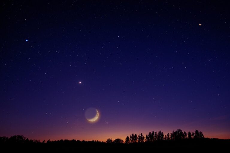 heaven, stars, moon, venus, universe, night, night sky, nature, trees