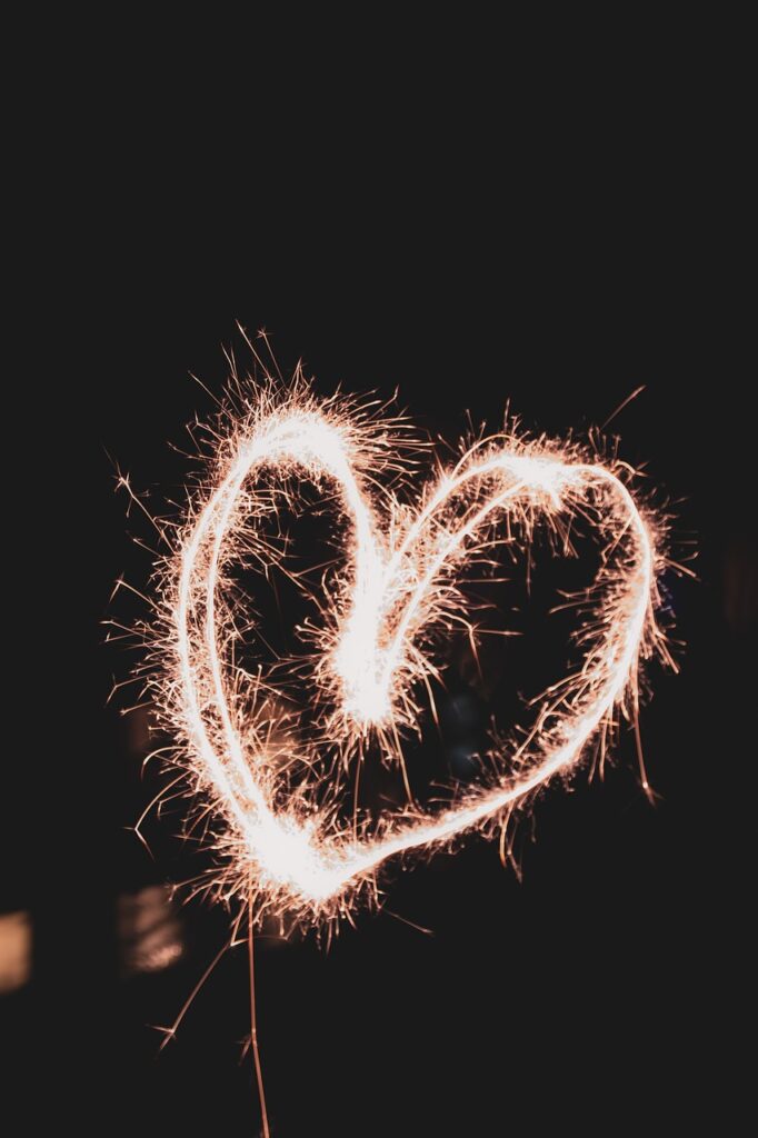 fireworks, heart, new year's day, happiness, new year's eve, sparkler, spark, light, sparkle, ai generated